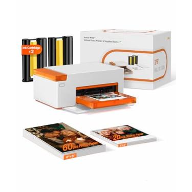 Imagem de Liene Impressora fotográfica Bluetooth Amber M110, 80 folhas, impressora fotográfica portátil para iPhone, sublimação de tinta térmica, impressora de imagens com 60 folhas de papel de 15 cm e 20