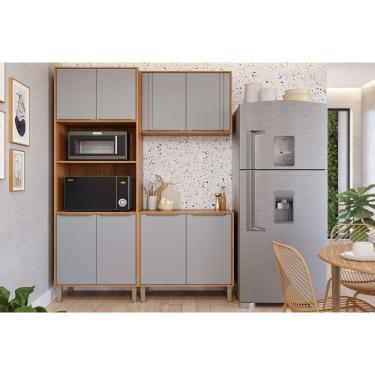 Imagem de Cozinha Completa Áurea C3P56 8 Portas 2 Gavetas MDF 120 cm Marrom Cinamomo Platina