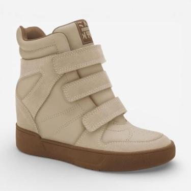 Imagem de Tenis Salto Sneaker Ramarim Plataforma Embutido 2591202 Velcro Marrom-Feminino