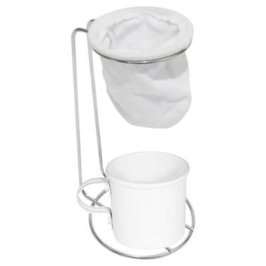 Imagem de Suporte para Coador de Café Cromado com Caneca Esmaltada Branca - VihL