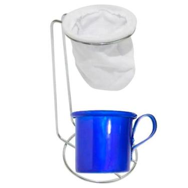 Imagem de Suporte para Coador de Café Cromado com Caneca Esmaltada Azul Royal - 