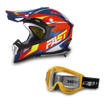 Imagem de Capacete Motocross Pro Tork Fast Fantasy + Óculos 788, AZUL - LARANJA 