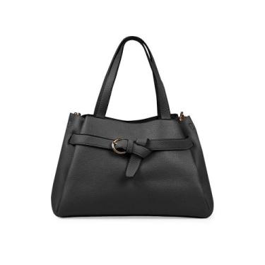 Imagem de Bolsa de Mão Feminina com Alça Longa Buckle Premium Preta - Bagaggio, 