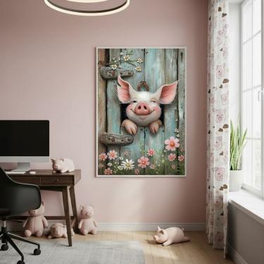 Imagem de Quadro Decorativo Porco Piscando 70x50cm Mold Preta