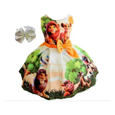 Imagem de Vestido Luxo Infantil Festa Meninas Rei Leão Simba Tiara - Pingo de Ge
