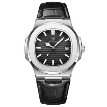 Imagem de Relógio Masculino Prateado Poedagar Old Money Pulseira Couro-Masculino