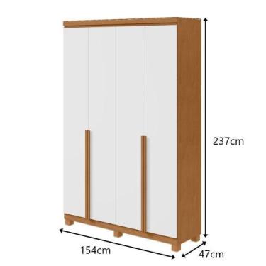 Imagem de Guarda Roupa Solteiro Alonzo 4 Portas de Bater 2 Gavetas Branco MDF - 