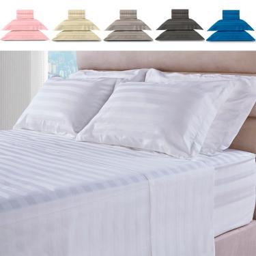 Imagem de Jogo De Cama Lençol Queen 4 Peças 300 Fios 100% Algodão Adamascado 158x198cm - bf Colchões