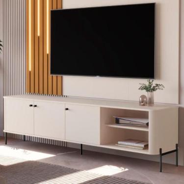 Imagem de Rack Para TV 70 Polegadas Olaf Off White Preto - CasaH