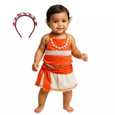 Imagem de Fantasia Moana Baby + Tiara Havaiana - - Mundo Encantado Fantasias, La