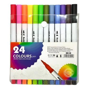 Imagem de Caneta Brush Pen 24 Cores Canetinhas Coloridas Escolar Ponta - Touch