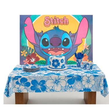 Imagem de Kit Festa Stitch azul Decoração Aniversá Painel TNT+Toalha - Piffer - 
