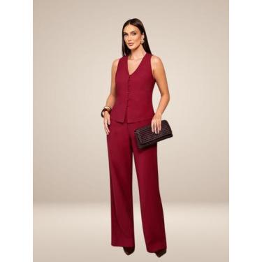 Imagem de Conjunto Trevi Colete + Calça Alfaiataria Bordô - Via Lessa, G