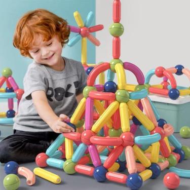 Imagem de Brinquedo de Encaixar Bloco Magnético Infantil Blocos de Montar 128Pç 