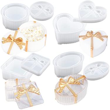 Imagem de Conjunto de bandejas de silicone de resina com tampa, coração canelado quadrado oval redondo para resina polímero argila cimento concreto, estojo de armazenamento de joias faça você mesmo, castiçal,