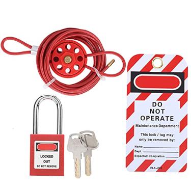 Imagem de 01 02 015 Cadeado de segurança, trava de válvula de cabo de aço universal com alça para isolamento de energia para segurança
