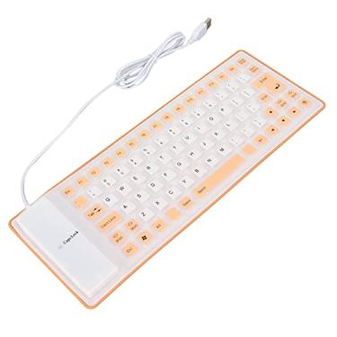Imagem de Teclado de silicone, USB com fio macio, confortável, leve, portátil, totalmente selado, design dobrável, teclado de silicone para notebook de PC(laranja)