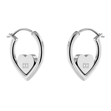 Imagem de Tommy Hilfiger Brincos femininos de argola em formato de coração, cor: prata (modelo: 2780556)