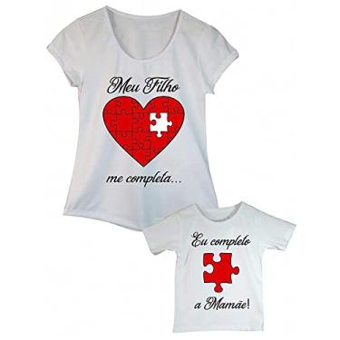 Imagem de Camiseta Tal Mãe Tal Filho Eu Completo a Mamãe (Adulto M - Infantil 6, Branco)