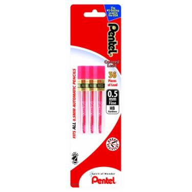 Imagem de Pentel Grafite de recarga, 0,5 mm, fino, vermelho, 12 peças por tubo, pacote com 3 (PPR5BP3-K6)