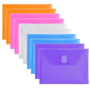 Imagem de GeorgeBaker Pacote com 10 envelopes pequenos de plástico com fecho de gancho e laço, envelope de poliéster para cartões de recibos de cupom 13,97 x 18,90 cm, 5 Colors, 10pcs, one size