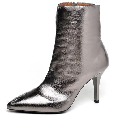 Imagem de Bota Bico Fino Ellas Online Metalizada com Ziper e Salto Medio Fino