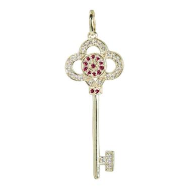 Imagem de Pingente Prata c/ Ouro 18K Chave com Zircônia Vermelha 37x15mm