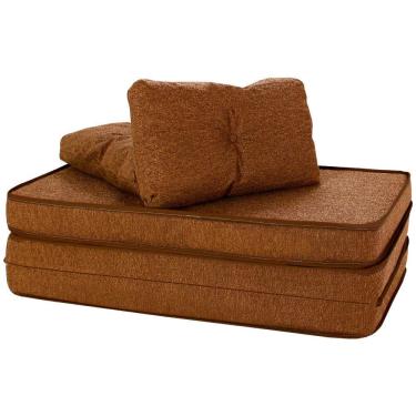 Imagem de Puff Multiuso 3 em 1 com Travesseiro Casal Marrom Tecido e Courino Bf Colchões