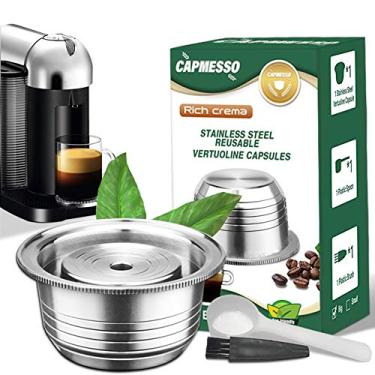 Imagem de Cápsula de café Capmosso, caneca de café reutilizável de aço inoxidável para Espresso Nespresso recarregável Vertuo Capsule Pod Vertuoline GCA1 e Delonghi ENV135, Prata, 8oz-Coffee Cup(Big)