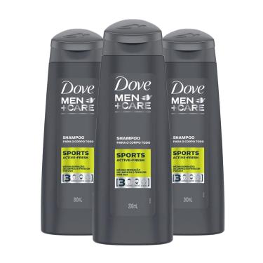 Imagem de Shampoo Dove Men Sports Cabelo Barba e Corpo Frescor Por 24h 200ml (Kit com 3)