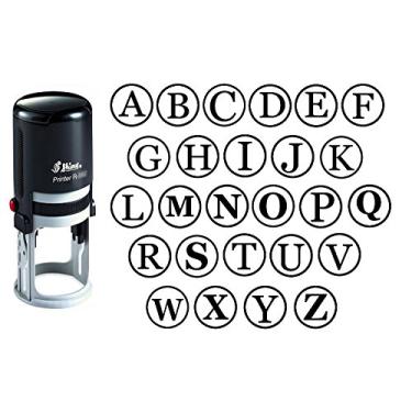 Imagem de Carimbo de alfabeto A-Z personalizado em tinta preta monograma carimbo de borracha redondo auto-tinta carimbo inicial brilhante mini carimbo 20 mm, Initial S
