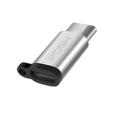 Imagem de Adaptador Posh Micro USB para USB C em metal com cordao para cabo USB Prateado