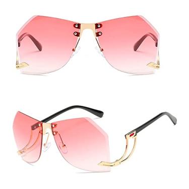 Imagem de Óculos de sol irregulares sem aro feminino designer armação de liga grande gradiente óculos de sol moda feminino tons claros, rosa, dourado