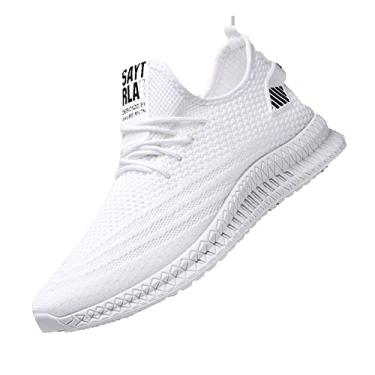 Imagem de Bestgift Sapatos Masculinos Primavera Verão Sapatos Casuais Respiráveis ​​​​de Malha com Mosca Tênis na Moda Sapatos Confortáveis Branco111 37.5