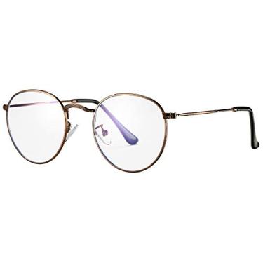 Imagem de Óculos de bloqueio de luz azul para mulheres masculino retrô redondo armação de óculos de metal 100% antiluz azul, Bronze, MM
