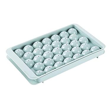 Imagem de Bandeja de cubo de gelo criativa redonda bandeja de cubo de gelo com tampa molde de cubo de gelo de plástico caixa de gelo esférico grande molde de gelo caixa de gelo ferramentas de cozinha molde de cubo de gelo (cor: azul)
