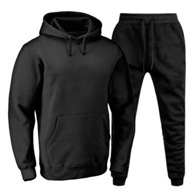 Imagem de Conjunto Moletom Com Capuz Masculino Flanelado Algodão Liso