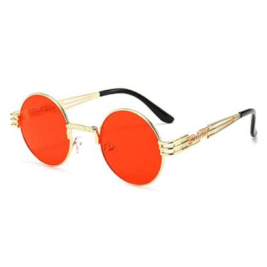 Imagem de Óculos de sol feminino moldura redonda uv400 tons vintage masculino óculos de sol proteção solar ao ar livre óculos de sol multicoloridos, c15 ouro vermelho, china