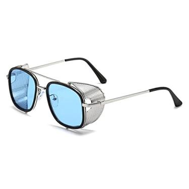 Imagem de Óculos de sol gótico Steampunk feminino designer masculino vintage redondo moda armação óculos de sol UV400, C3 azul, tamanho único