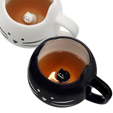 Imagem de Koolkatkoo Conjunto de canecas de café de gato fofo para meninas e mulheres, canecas de cerâmica para casais, para amantes de gatos, 355 ml, xícara miau preta e branca..