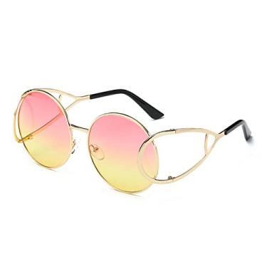 Imagem de Óculos de sol estilo pessoal designer Lunette De Soleil Femme De Sol Lentes De Sol Mujer Cool Eyewear,C04 Gold Pink Yellow,Packing A