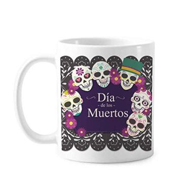 Imagem de Caneca de cerâmica com ilustração de caveira, o dia dos mortos, xícara de porcelana de café, louça