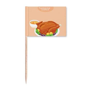Imagem de Feliz Dia de Ação de Graças Padrão Peru Palito de Dente Bandeira Marcador Topper Decoração de Festa