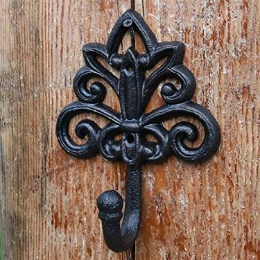 Imagem de GUIPAIHAI Gancho de parede de ferro fundido preto antigo acentos de casa de fazenda rack de metal resistente feito à mão decoração de jardim de casa ganchos de parede ocos (cor: a)