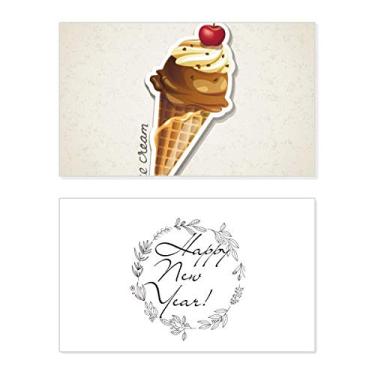 Imagem de Cherry Chocolate doce sorvete cone ano novo festival cartão de felicitações mensagem presente