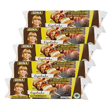 Imagem de Kit 5 Sacos de espetinho de madeira Gina 25 cm com 100 unidades para Churrasco Doces Crepes Artesanato Algodão Doce Marshmallow Kafta Queijo