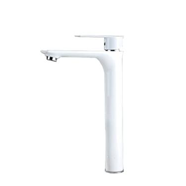 Imagem de LIDON Torneira de banheiro latão um furo, torneira de banheiro de alça única branca, latão, torneira de banheiro latão de furo único, torneiras de banheiro para pia 1 furo alto, branco B (cor: branco B)