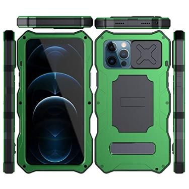 Imagem de Estojo resistente para celular com lente de câmera deslizante para iPhone 12 Pro Max Metal alumínio Bumpers Armor Kickstand Cover, verde, para iphone 12 pro