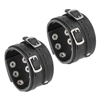Imagem de 2 pçs homens mulheres pulseira punk pulseira larga de couro pulseira ajustável punk couro artificial cinto pulseira