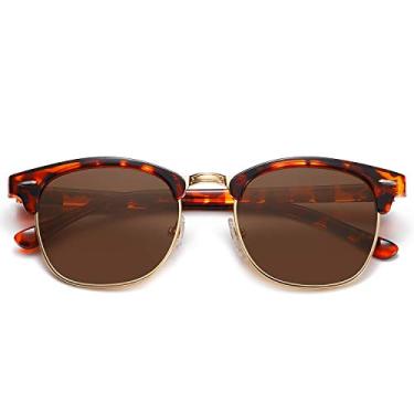 Imagem de SOJOS Óculos de sol retrô semi sem aro polarizado com aro de chifre UV400 Óculos SJ5018, C05 Tortoise Frame/Brown Lens, Middle